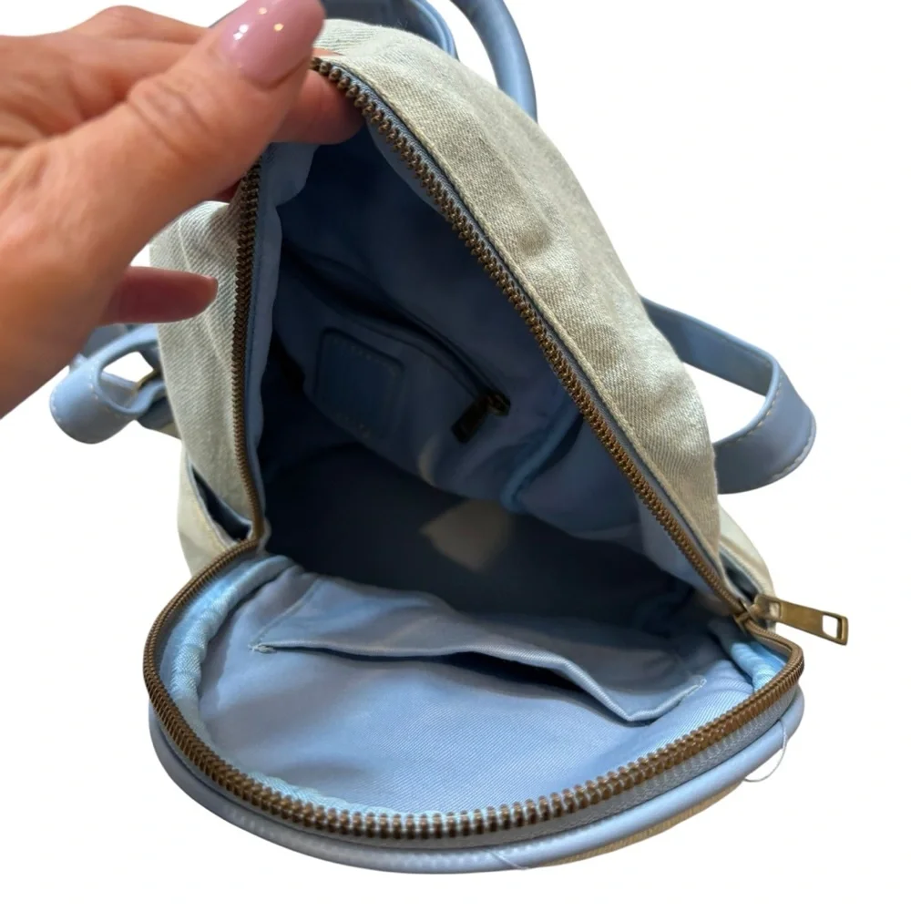 Like Dreams Brand Light wash‎ Denim and Faux Leather Small Backpack